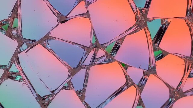 Mosaic pattern of fractured reflective surface illuminated with warm and cool lighting
