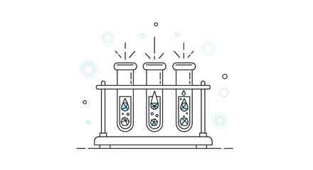 Scientists are conducting experiments in test tubes with colorful bubbles.