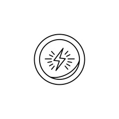 An elegant black and white line art symbol illustrates a powerful lightning bolt inside a circular border, indicating dynamic energy, swiftness, and electrical current.