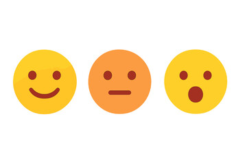 Collection of three basic emoji faces showing happiness, neutrality, and surprise on a white background
