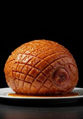 Glistening, golden brown baked ham with a savory glaze, perfect as a centerpiece for celebratory meals and holiday gatherings ,roasted ,dinner ,gathering