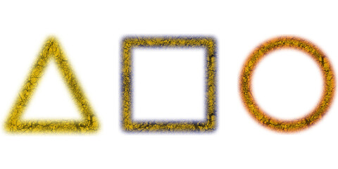 Metallic Glitter Geometric Shapes Abstract Set: Triangle, Square, Circle. Transparent PNG.