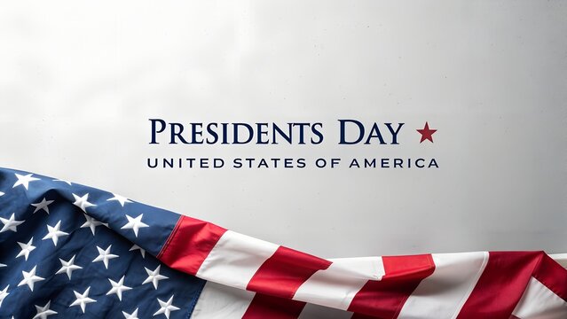 American flag draped across a surface with presidents day text and a red star