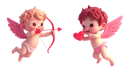 3D Cupid with Bow & Arrow Bundle Isolated on Transparent Background