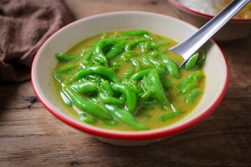 Lod chong Thai Dessert made with flour in coconut milk,pandan noodled with coconut milk,cendol