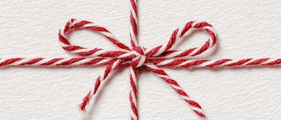 The red and white twine bow on textured paper gift background