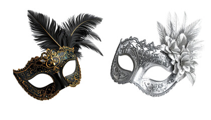  3D Elegant Masquerade Mask Collection isolated on transparent background