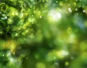 Obraz premium Green Nature Bokeh Background with Sunlight and Leaf Blur for Fresh Organic Design 