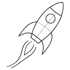 Fototapeta premium Simple outline rocket ship blasting off vector art