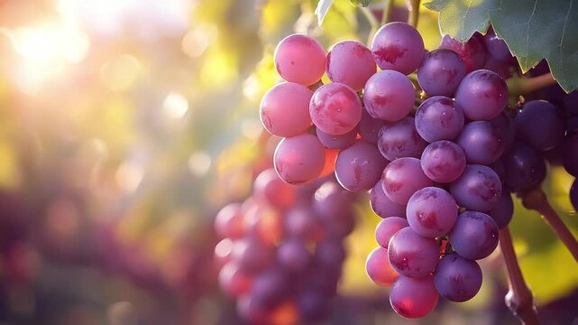ripe juicy bunch of red grapes on a vine video close up