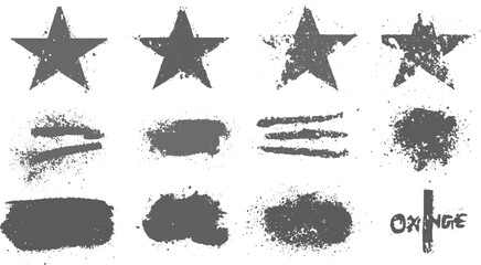 Black grunge star pattern arranged in grid on white background vector illustration. Urban graffiti style grunge stars with spray paint texture for modern design projects. 