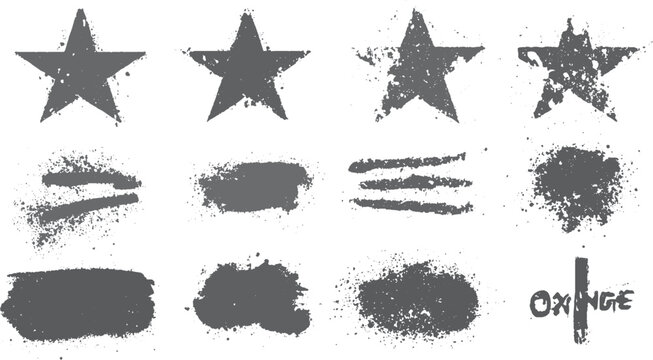 Black grunge star pattern arranged in grid on white background vector illustration. Urban graffiti style grunge stars with spray paint texture for modern design projects. 