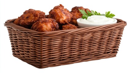 Golden brown chicken tenders are arranged on crisp lettuce, accompanied by a flavorful dipping sauce, perfect for a casual meal or snack