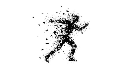 Obraz premium Dynamic runner in shattered vector art sprinting forward with energy, perfect for athletic brands, fitness promotions, or conceptual designs about progress