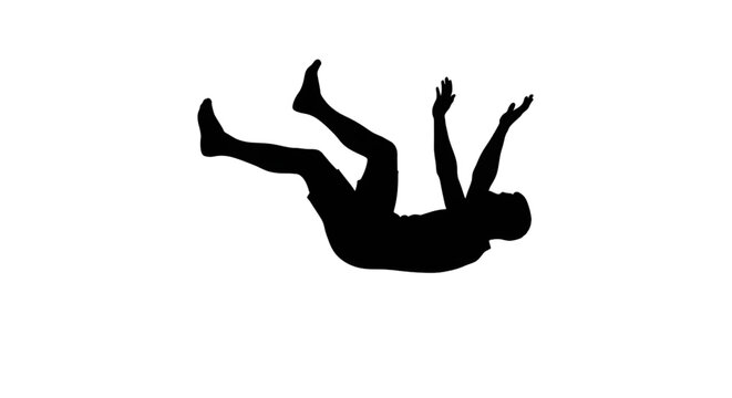 Dramatic silhouette of falling man in distress, vector illustration for anxiety concepts, accident prevention campaigns, and crisis management visuals