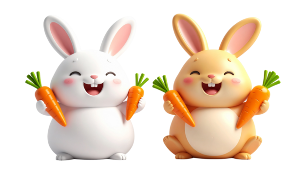 3D Playful Rabbit Holding Carrot Collection isolated on transparent background