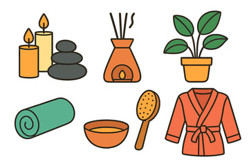 Collection of essential items for spa treatment, wellness, and self-care routine