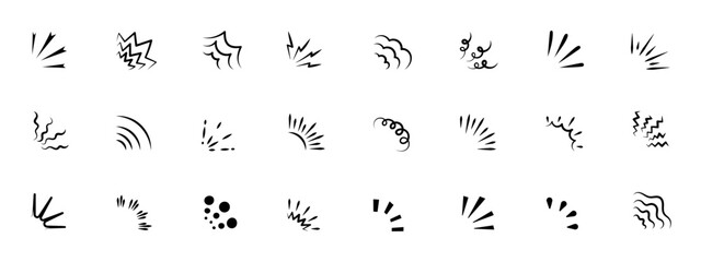 Happy manga style explosion and sparkle frame. Isolated doodle icons with curved lines, cute shine and bling look. Great for celebration, pop sticker or cheerful comic design.