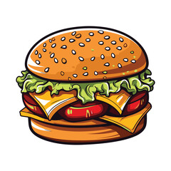 American beef burger with tomato cheese and sesame buns