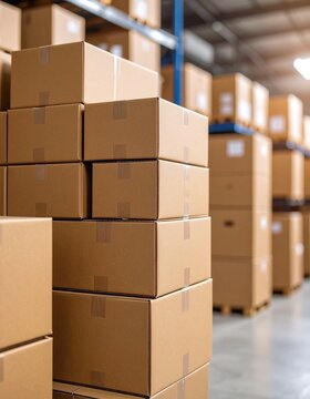 Isolated stack of brown shipping cartons on white, perfect for emphasizing packaging and clean product presentation. Stacking Present birthday box and brown box in white background and for industry