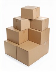 Isolated stack of brown shipping cartons on white, perfect for emphasizing packaging and clean product presentation. Stacking Present birthday box and brown box in white background and for industry