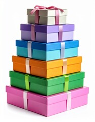 Isolated stack of brown shipping cartons on white, perfect for emphasizing packaging and clean product presentation. Stacking Present birthday box and brown box in white background and for industry