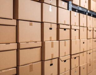 Isolated stack of brown shipping cartons on white, perfect for emphasizing packaging and clean product presentation. Stacking Present birthday box and brown box in white background and for industry