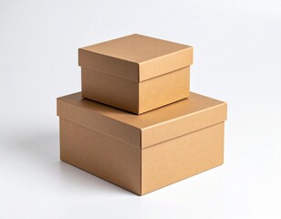 Isolated stack of brown shipping cartons on white, perfect for emphasizing packaging and clean product presentation. Stacking Present birthday box and brown box in white background and for industry