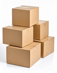 Isolated stack of brown shipping cartons on white, perfect for emphasizing packaging and clean product presentation. Stacking Present birthday box and brown box in white background and for industry