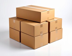 Isolated stack of brown shipping cartons on white, perfect for emphasizing packaging and clean product presentation. Stacking Present birthday box and brown box in white background and for industry