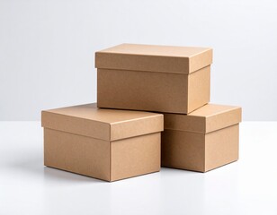 Isolated stack of brown shipping cartons on white, perfect for emphasizing packaging and clean product presentation. Stacking Present birthday box and brown box in white background and for industry