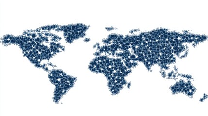 This composition features a stylized representation of the world map in light blue and white, emphasizing digital networks and global connectivity in a contemporary design