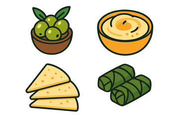 Mediterranean mezze appetizer featuring olives, creamy hummus, pita bread, and stuffed grape leaves