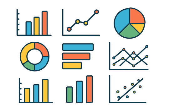 Colorful business data visualization charts and graphs for analytics and reporting