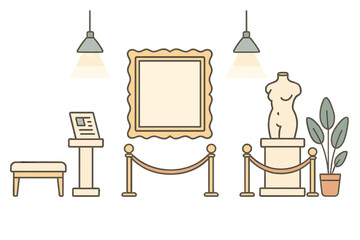 Art gallery interior with empty picture frame, classical statue, and velvet rope barrier © icon_art
