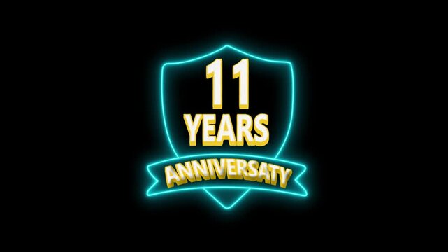 11 Years Anniversary Neon Shield and Ribbon Emblem eleven celebration 4k video