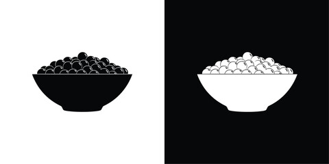 Traditional Offering Bowl Vector, Black and White Sacred Food Symbol Representing Spiritual Ritual, Culture, and Purity 