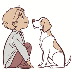 A young boy and his loyal dog share a happy moment of connection and friendship