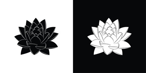 Lotus Flower Vector, Black and White Sacred Symbol of Purity, Enlightenment, and Spiritual Growth