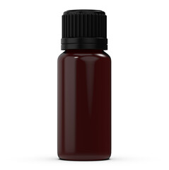 Amber Glass Bottle with Black Cap on White Background