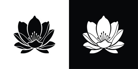 Minimal Lotus Flower Vector, Black and White Symbol of Purity, Peace, Meditation, and Spiritual Enlightenment