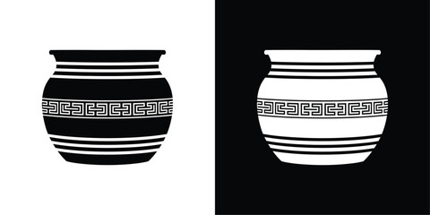Traditional Decorative Pot Vector, Black and  White Cultural Vase Symbolizing Heritage, Festivity, and Spiritual Rituals
