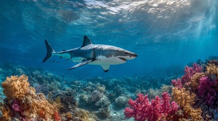 Fototapeta premium shark swimming in the sea water