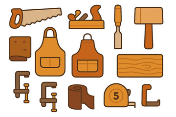 Essential carpentry tools and equipment set for professional woodworking projects
