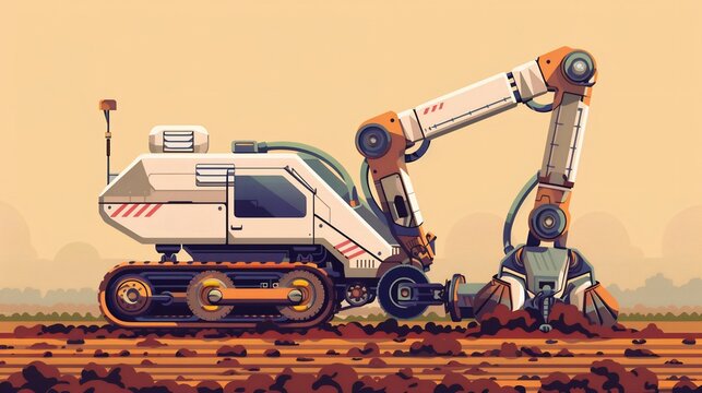 A Modern and Stylish Illustration of a Futuristic Digging Vehicle in Action