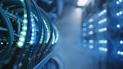 Futuristic Server Room with Cooling Mist and Blue Lights. - Powered by Adobe