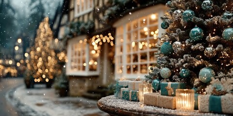 Fototapeta premium A magical interior shot of a grand Christmas tree decorated wall