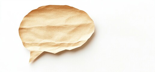 Naklejka premium Crumpled Brown Paper Speech Bubble Cutout on White Background, Conceptual Illustration of Communication and Ideas.