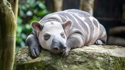 Baby Tapir Sleeping Rock