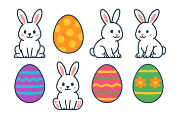 Adorable white rabbits and brightly decorated eggs for the spring holiday celebration